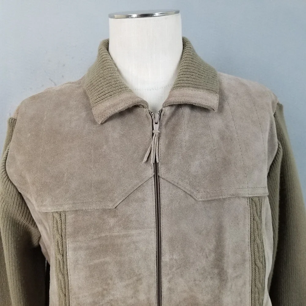 Caribou Bay Jacket Mens XL Beige Vintage 80s Suede Leather Knit Mixed Bomber